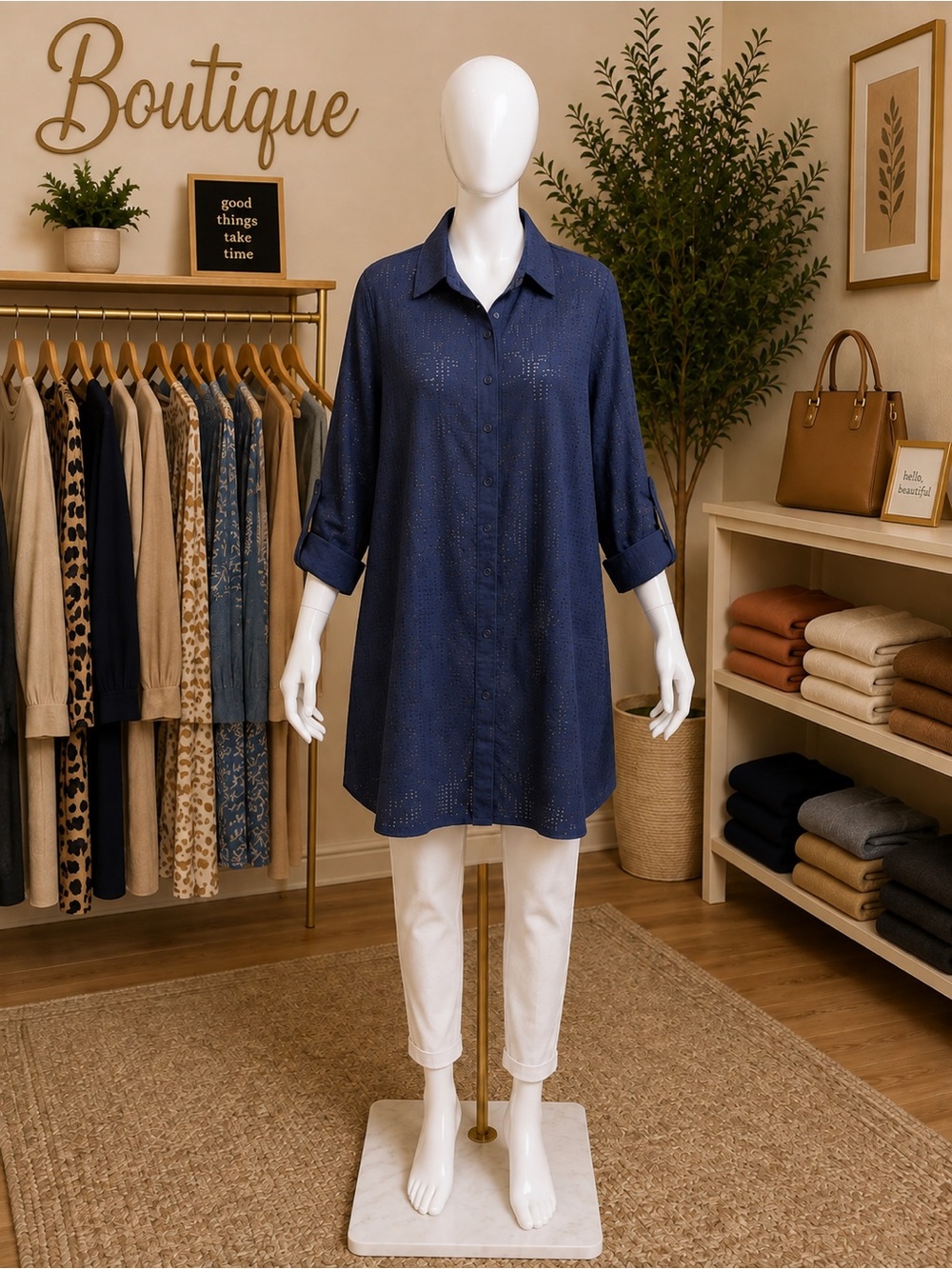 NWOT Coldwater Creek Navy Button-Front Tunic